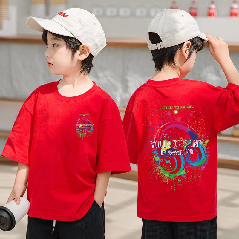 Music Lover Pattern Design Children's Top Summer Boys Girls Short Sleeve T-Shirt Korean Style Children's Clothing