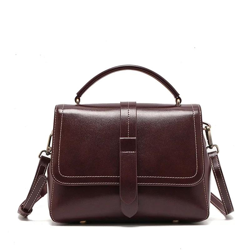 Women Natural Cow Leather Shoulder Bag Ladies Retro Commuting Durable Cowhide Bags Female Luxury Designer Handbags for Lady New