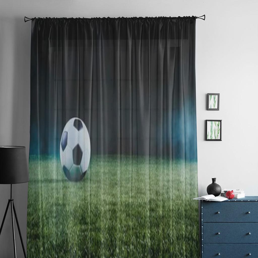 Soccer Team Ball On Field Shadows At Night Tulle Curtains For Living Room Sheer Curtain Bedroom Veil Organza Decorative Drapes