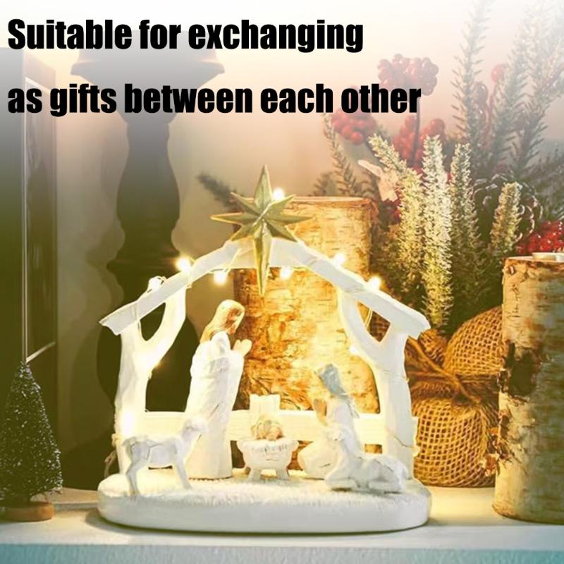 Christmas Nativity Figurines Resin Nativity Scene Statue with Stable Holy Family Statue Table Centerpieces Home Decors
