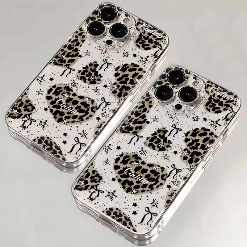 Fashion Leopard Pattern Stars Clear Phone Case For iPhone 17 16 15 14 13 12 11 15 Plus Pro Max X XR XS Max 16e 17 Air Soft Cover