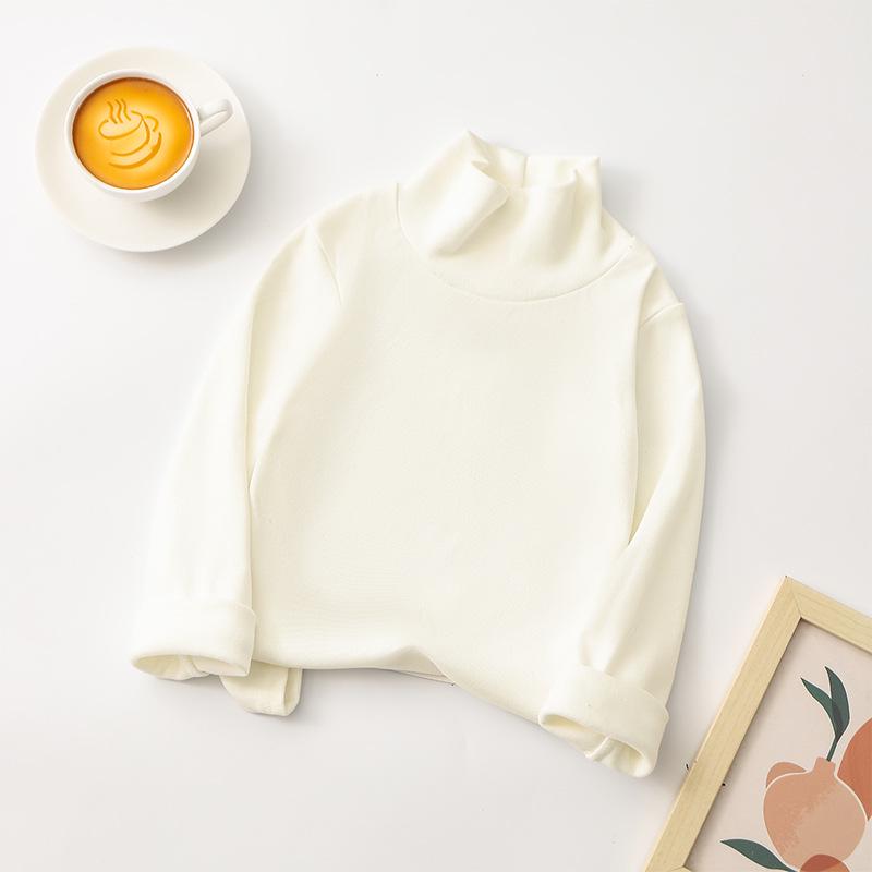 Children's Korean Style Long-Sleeve Mock Neck T-Shirt, Solid Color, Autumn/Winter, Versatile Base Layer for Boys and Girls.