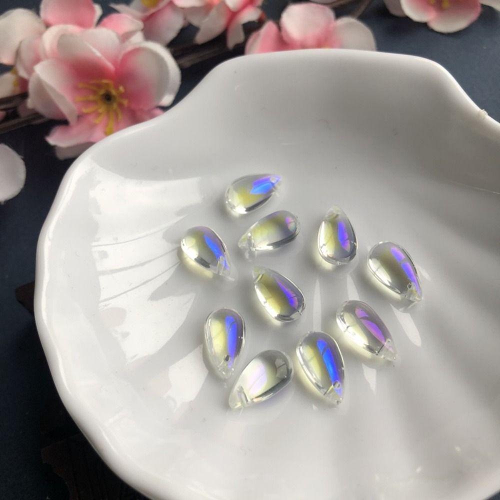 100 STK Gjennomsiktig Vanndråpe Krystall Perforert Krystallpynt Glassperle Smykkefremstilling