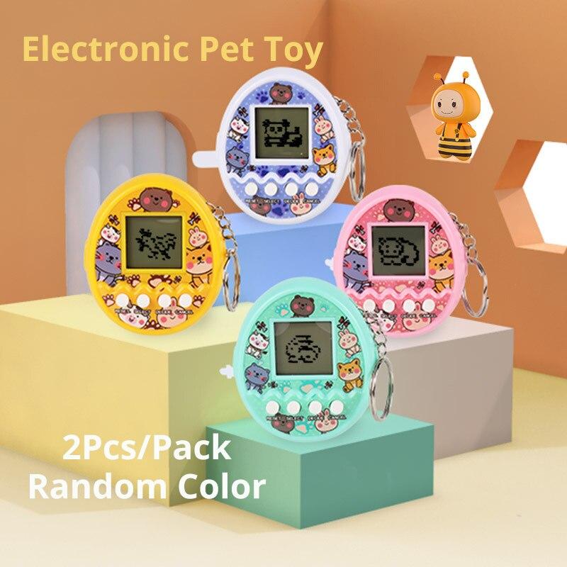 2Pcs Cute Cartoon Mini Handheld Electronic Pet Game Console Random Color Virtual Pet Raising Machine Electronic Toy