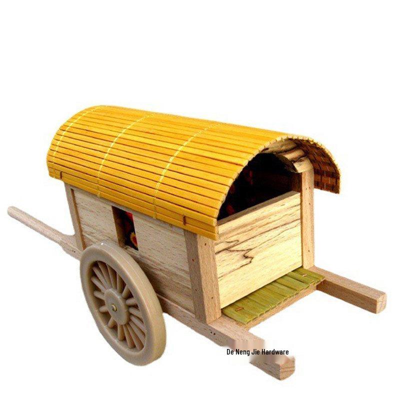 Farmhouse Wooden Miniature Horse-Drawn Carriage and Canopy Cart Decor