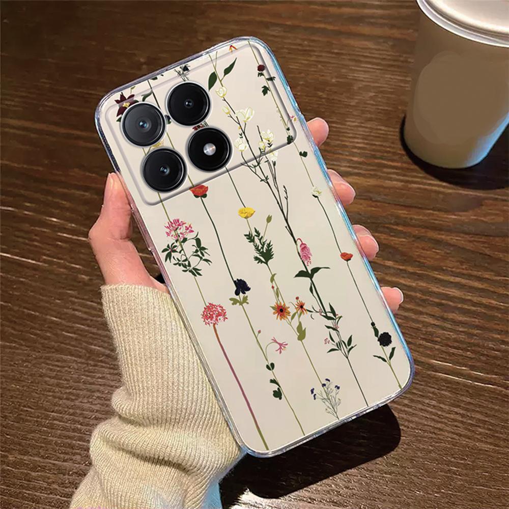 Phone Case For Xiaomi Poco X6 X5 X4 M4 Pro Rose Flower Oil Painting Protection Clear Couple Transparent Daisy PocoX6 Pro Cover