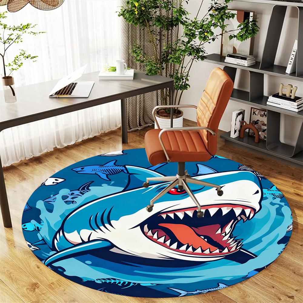 1PC Shark Teeth Round Chair mat Area Rug - Non-Slip, Floor Mat for Office, Bedroom, and Indoor Decor -Gift D1127211
