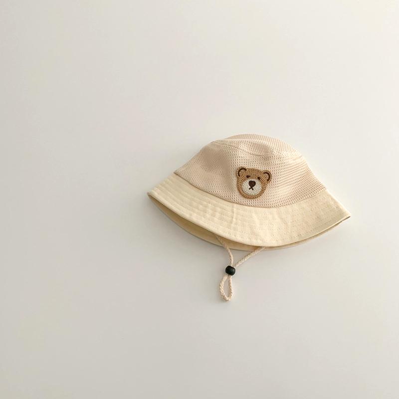 Cute Cartoon Bear Baby Bucket Hat Summer Mesh Breathable Fisherman Cap for Kids Boys Girls Wide-brim Adjustable Sun Hats