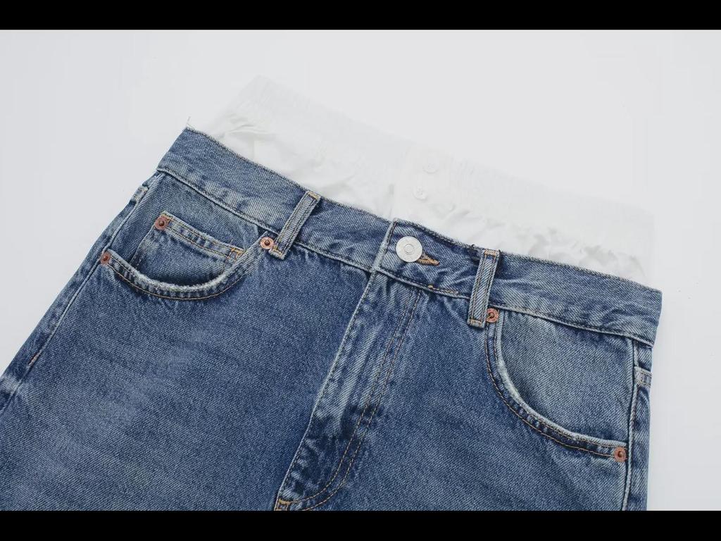 2023 Autumn Women's Denim Boxer Brief Skirt with Front Slit