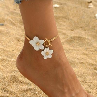 Elegant Simple Flower Pendant Snake Bone Chain Anklet For Women Men Fashion Floral Foot Chain Ankle Bracelet Versatile Jewelry