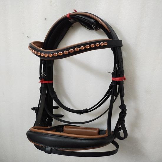Dressage Crank Bridle Tan Stone Crystal Browband with Softy Padding for Horse .