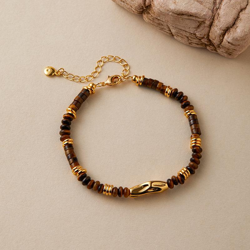 Gold Plated Tiger s Eye Disc Bead & Gold Spacer Necklace & Bracelet Set With Extension Chain