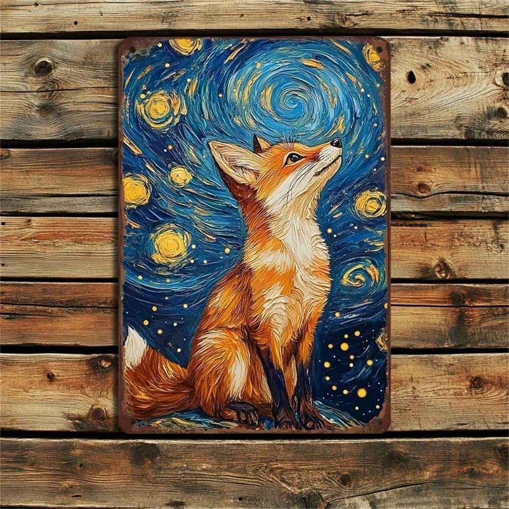 Wandkunst Metallposter Vincent Van Gogh Sternennacht Fuchs, Ländliche Wohnzimmerdekoration