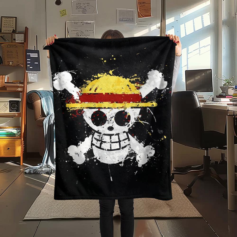 1PC One Piece Straw Hat Pirates Patterned Flannel Blanket Suitable For All Seasons For Home Decor Warmth And Comfort Gifts Holiday Present