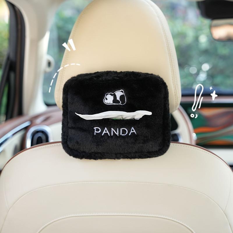 Adorable Panda Car Tissue Holder Versatile Car Storage Solution Fabric Plush