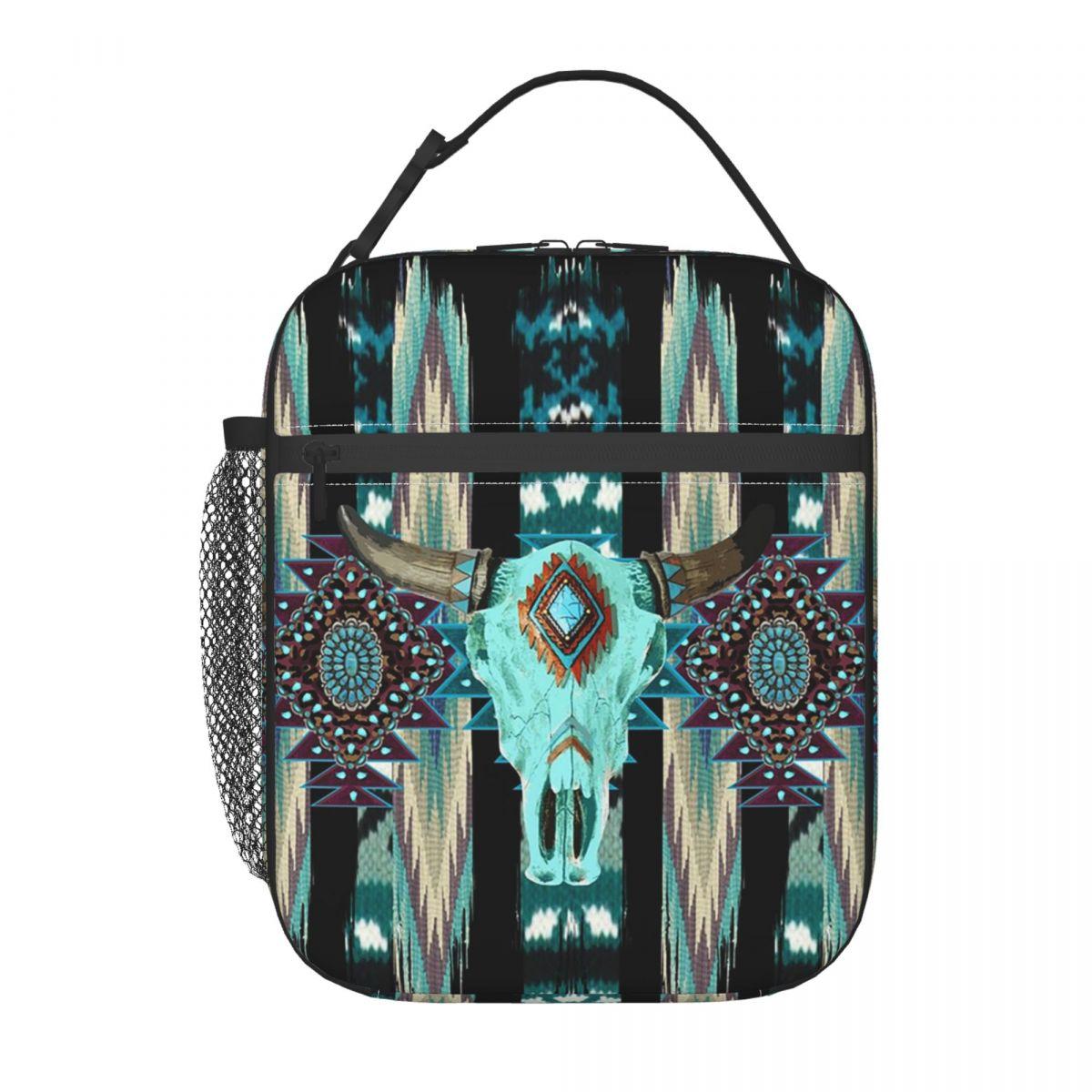 

Tribal Bull Head Western Cowboy Insulated Lunch Bag for Women Office Cooler Thermal Food Box Tote Portable Lunch Boxes Container One Size