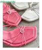 Fashion Heart-Shaped Crystal Square-Toe Sandals 2025 New Summer Open-Toe Stiletto Heels Thin Straps Slip On Slippers White/pink Sandals