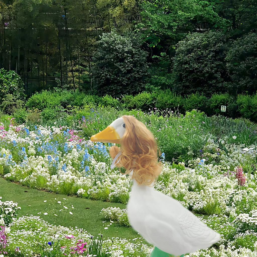 1-5 Stück Rein Handgeflochtenes Veranda-Gänse-Tiere Perücken-Set, Rasen-Gans-Statue Geflochtene Perücke Großes Haar, Niedliche Dekorations-Hut-Perücke Kopfschmuck