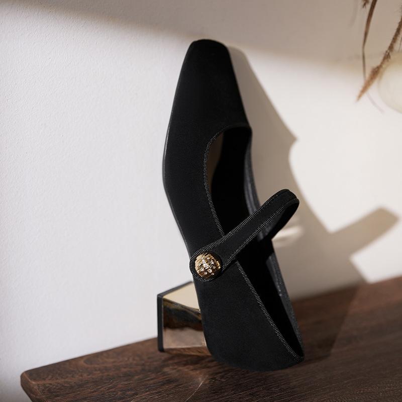 

Ограниченный~ Ретро квадратный носок металлический толстый каблук мелкий вырез туфли-лодочки женские туфли Мэри Джейн овчина простые 34 чёрный