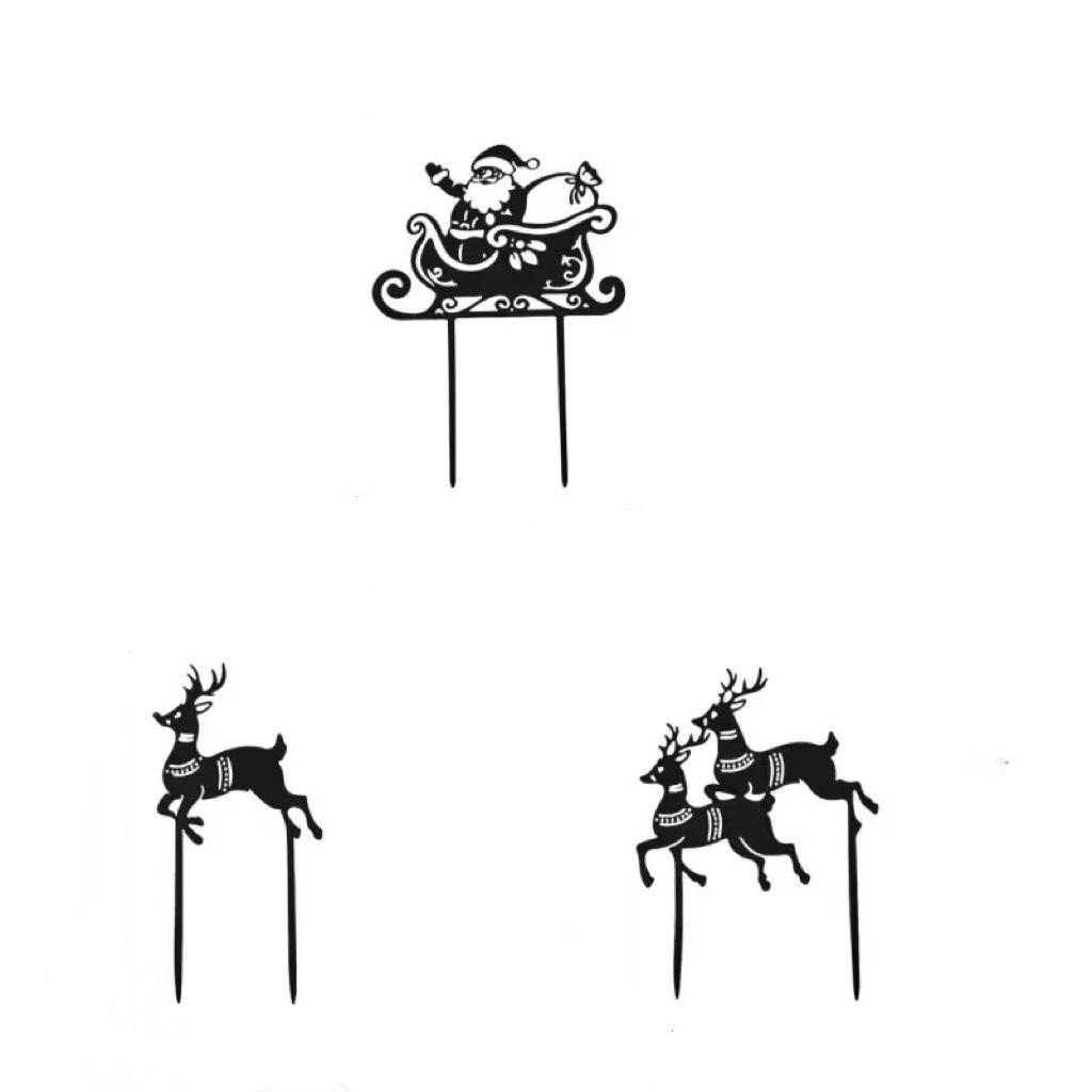 Outdoor Christmas Reindeer & Santa Sleigh Metal Garden Decoration