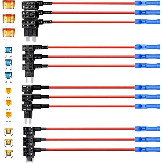 12 Pack Add a Circuit Fuse TAP - 12V Fuse Adapter for Car - Mini Automotive Fuse Connector ATC AMP Blade Fuse Holder 1