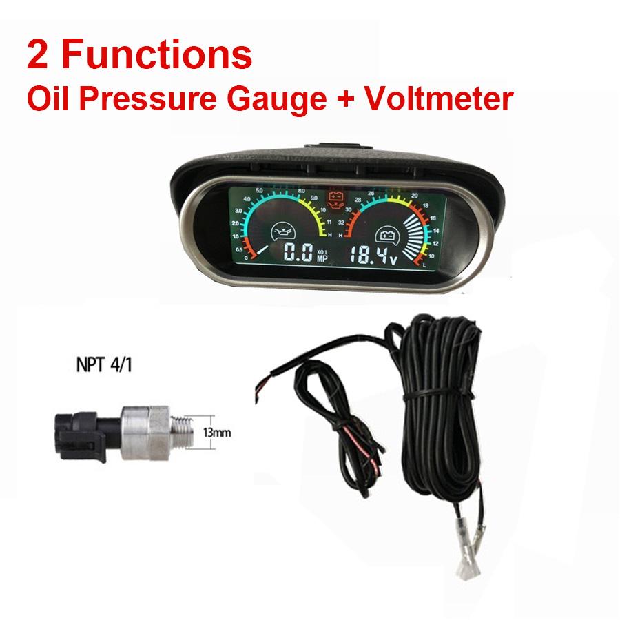 2in1 Dashboard LCD Digital Display 12/24V Autos Oil Pressure Gauge + Voltmeter