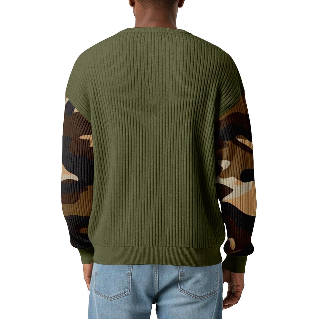 Herren Camouflage Stilvolles V-Ausschnitt Geripptes Strukturiertes Langarm-T-Shirt