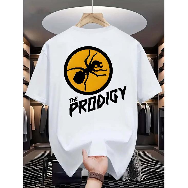 Men S The Prodigy Graphic T-Shirt - Officially Inspired Ant & Prodigy Logo Print, with & Yellow Design, Casual Round Neck Short Sleeve Tee for S белый