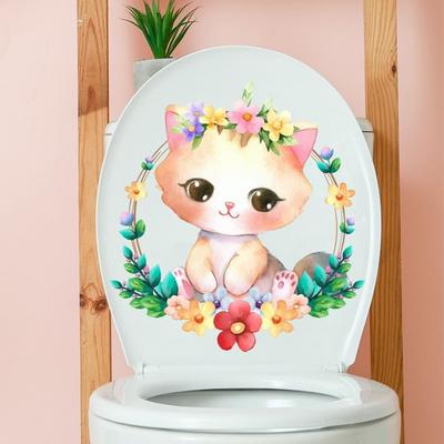 Self-adhesive Cat Wall Decals Waterproof Cartoon Bathroom Mural  Decorative Sticker