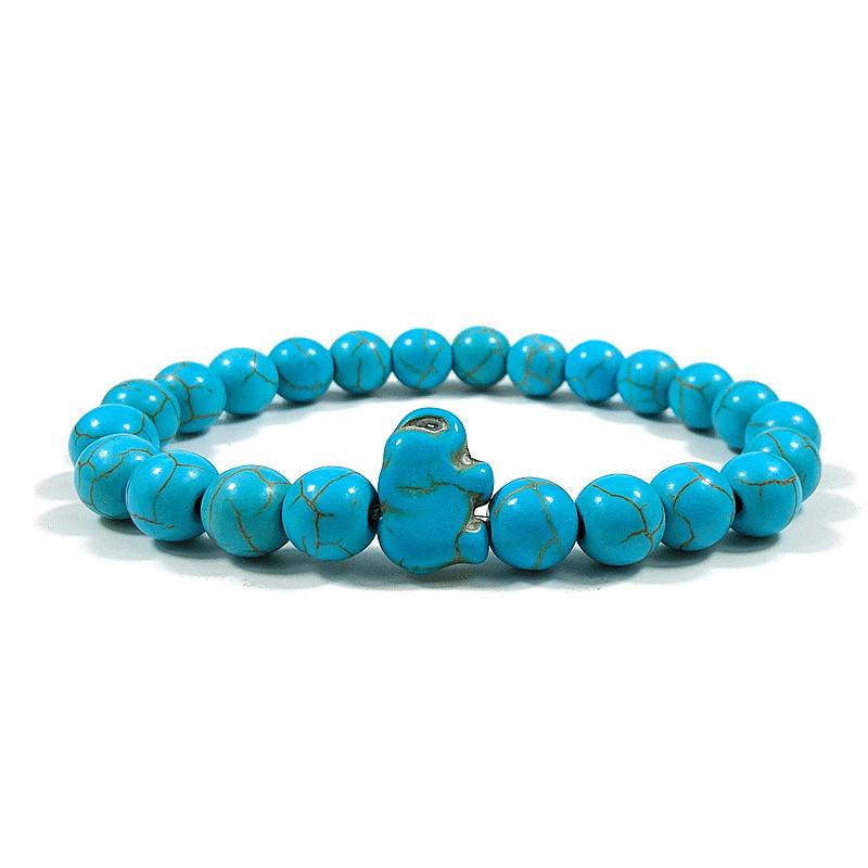 Blue Pine Malachite Elephant Unisex Elastic Bracelet 8mm