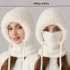 One-piece hat plus velvet thickened face-covering knitted hat, bib, mask, warmth kit