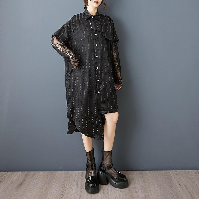 Long Sleeve Black Vintage Stripe New In Dresses for Women Casual Loose Summer Shirt Dress