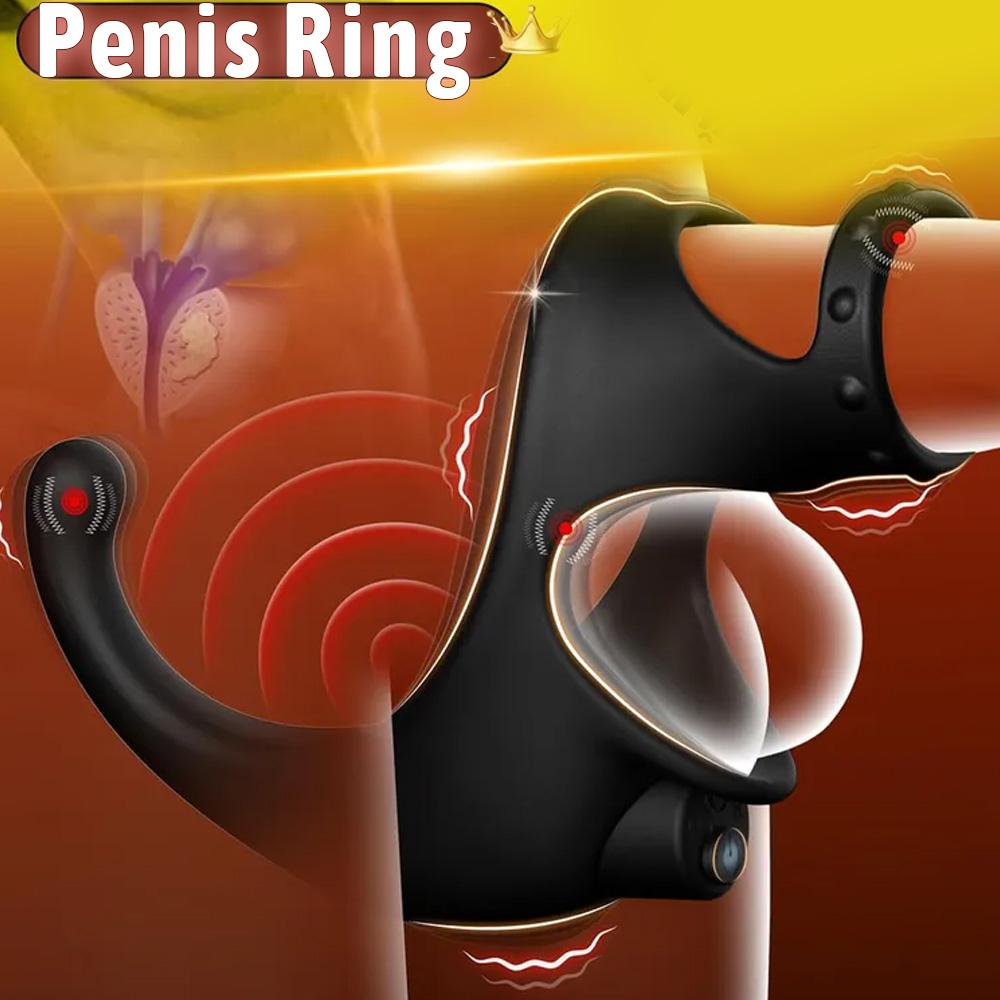 4 In 1 Men's Penis Ring Vibrators Penis Sleeve Erection Adult Toy, Anal Vibrator Butt Plug with Dual Silicone Cock Rings Adult Sex Toys