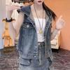 Fashion Denim Vest Women Summer Hooded Thin Lightweight Korean Style Backless Casual Jacket