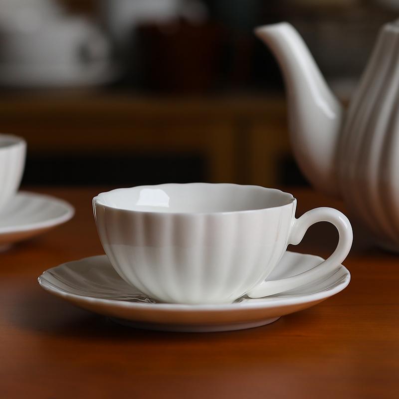 Pure White Coffee Cup English Afternoon Tea Mug Household Minimalist Ceramic Teapot White Cup Plate European Teacup Drinkware