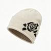 Ear Protection Warm Knitted Hat Soft Knit Rose Jacquard Beanie Winter Hat  Daily Wear