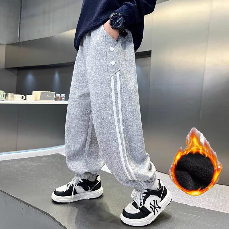 Boys' Autumn/Winter Casual Wide-Leg Sweatpants with Velvet - 2025 New Style