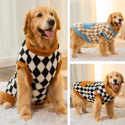 Dog Clothes Checked Pattern Two-leg Design Dog Clothing with Pockets Soft Warm Comfortable Pet Pullover Pet Supplies