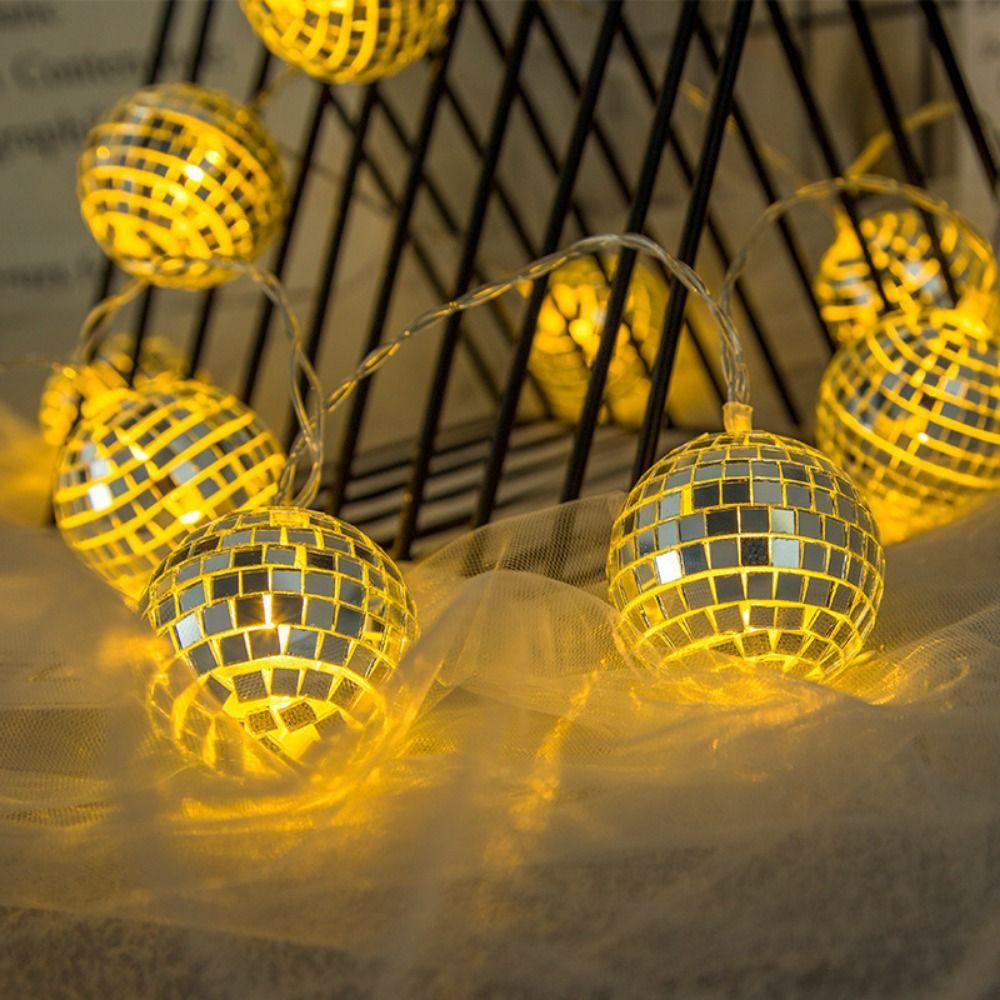 Waterproof Mirror Disco Ball Lights Mini LED String Light Retro Holiday String Lights  Garden Decor