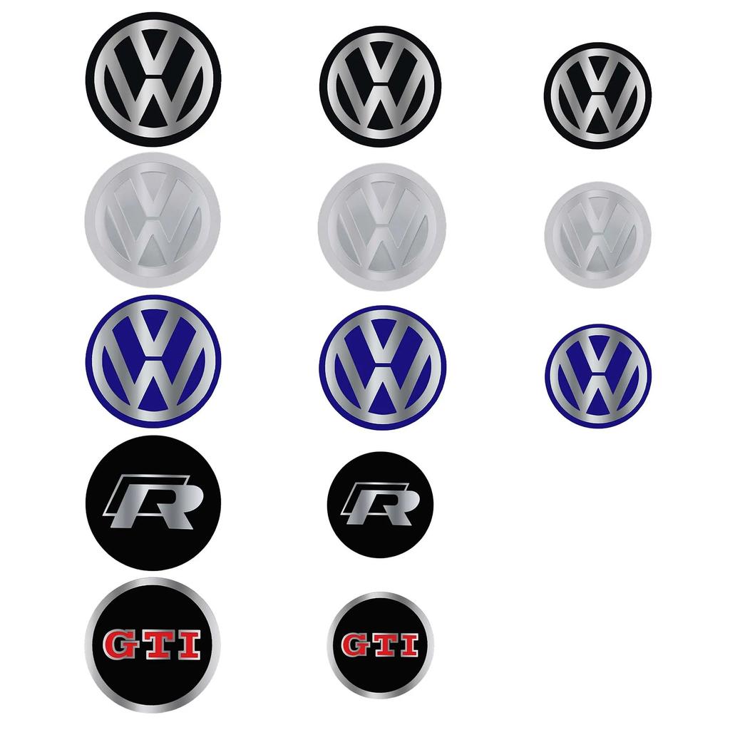 4Pcs Car Wheel Center Hub Caps Covers Badge 60MM/63MM/68MM Compatible with Volkswagen VW R GTI Passat CC Golf MK4 TSI GTD Touare