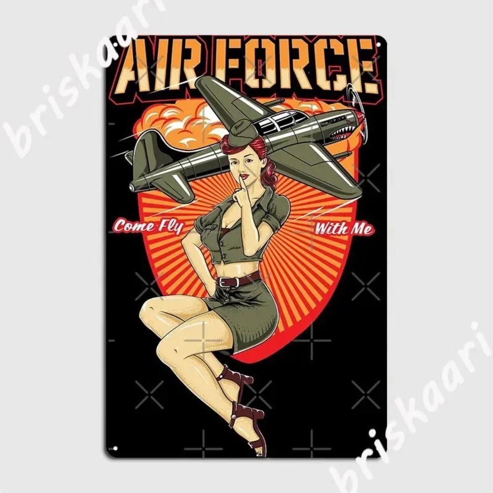 Vintage Military Pinup Girl Metal Tin Sign Wall Decor 20x30cm