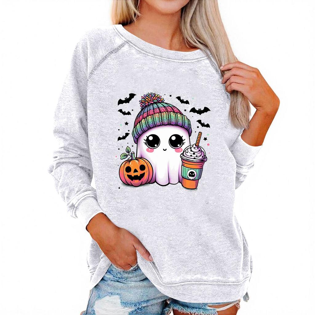 Women's Casual  Raglan O-neck Long Sleeve Halloween Print Top