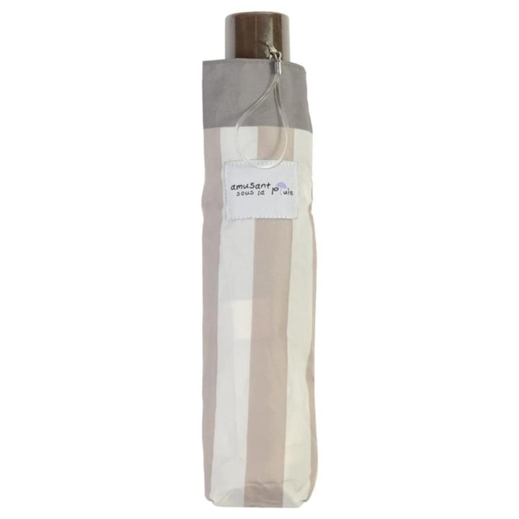 Miyajima Folding Umbrella 55cm Windproof Bone Striped Border Brown