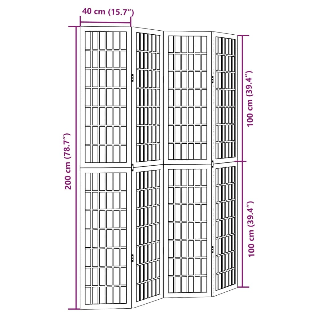 Vidaxl Room Divider, 4-Panel, White, Solid Paulownia Wood