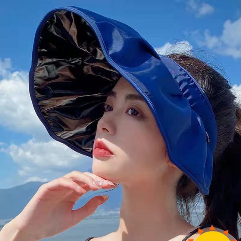

Summer vinyl sunscreen hat women s new sun hat empty top sun hat breathable shell hat beach hat wholesale One size fits all