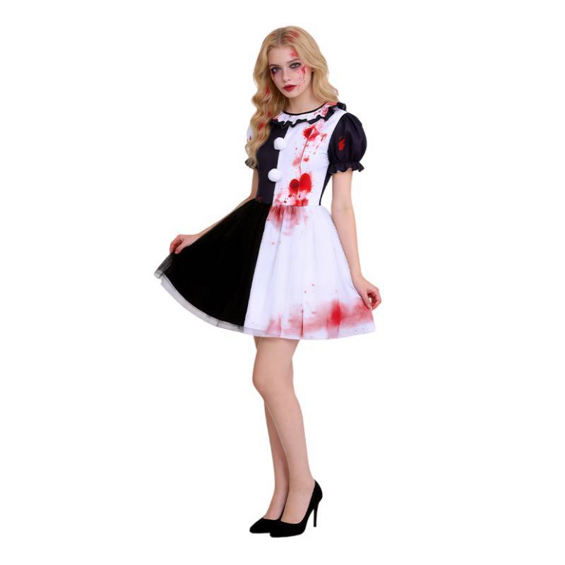 Déguisement Clown Terrifiant pour Femmes avec Jupe en Tulle Tâchée de Sang pour Événements Cosplay d'Halloween