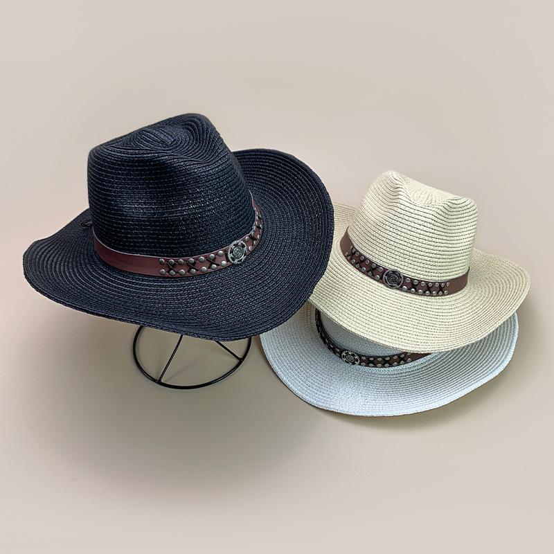Wind Outdoor Rivet Belt Western Denim Hat Men'S And Women'S Sunscreen Casual Fashion Straw Hat