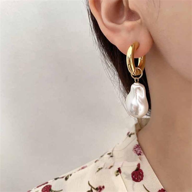 Cercei minimalisti cu pandantiv inimă de perlă aurie și argintie, stil stradal, bijuterii coreene, cadou