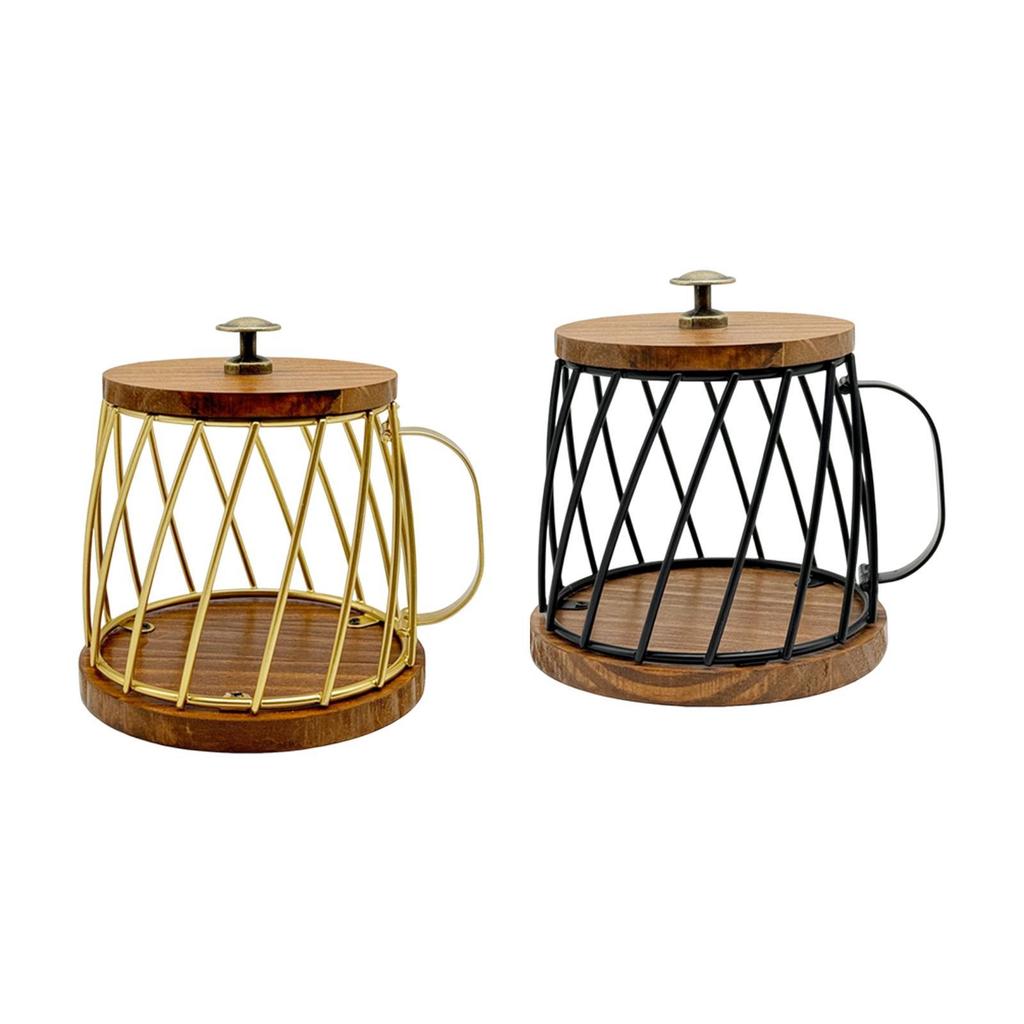 Coffee Pod Holder, Metal Large Capacity Wooden Coffee Capsule Holder Container for Countertop, Kitchen, Cafe, Desktop, Office