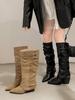 Fashion Women Knee High Boots Sexy Pointed Toe Heeled Shoes Elegant 2025 Winter Trend New Fashion Chelsea Boots Woman Chunky Pumps Mujer